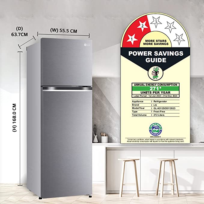 LG 272 L 2 Star Frost-Free Smart Inverter Double Door Refrigerator (GL-N312SDSY, Dazzle Steel, Express Freeze) LG 272 L 2 Star Frost-Free Smart Inverter Double Door Refrigerator (GL-N312SDSY, Dazzle Steel, Express Freeze)